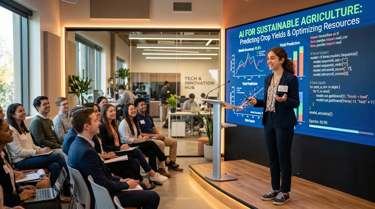 Student presenting an AI project demonstration
