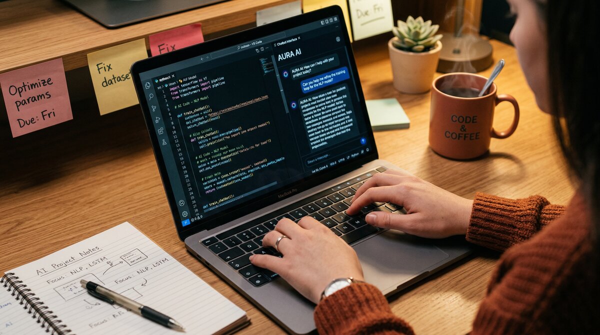 Students working on AI projects in a workshop setting